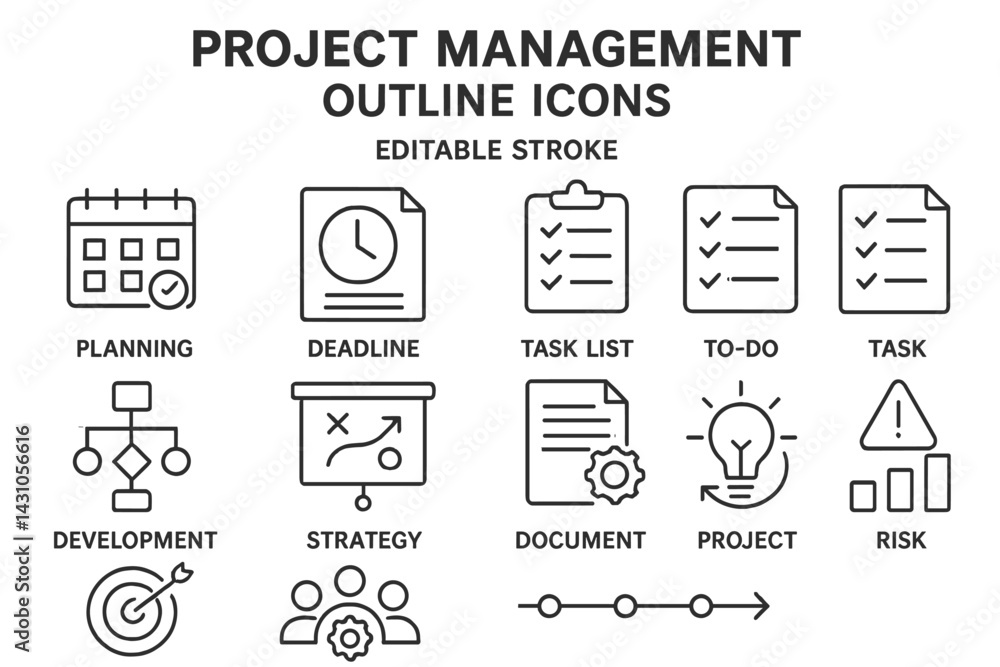 Poster project management vector icon set for effective planning and organization in business projects