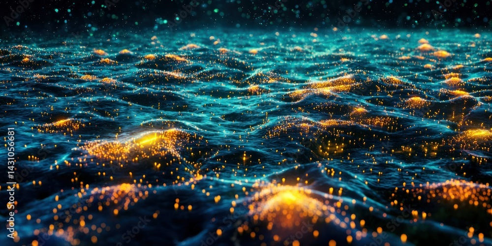 Poster a coral reef teeming with thousands of tiny, glowing coral polyps, creating a mesmerizing pattern