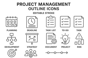Project management vector icon set for effective planning and organization in business projects
