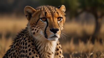 Obraz premium Cheetah portrait, African savanna sunset, wildlife photography, nature documentary
