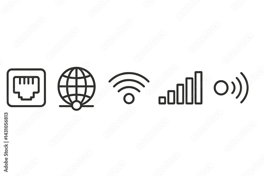 Poster vector icon set representing internet connectivity and network status in a modern design style suita