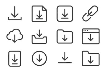 Download vector icon set showcasing various symbols for files, folders, and links