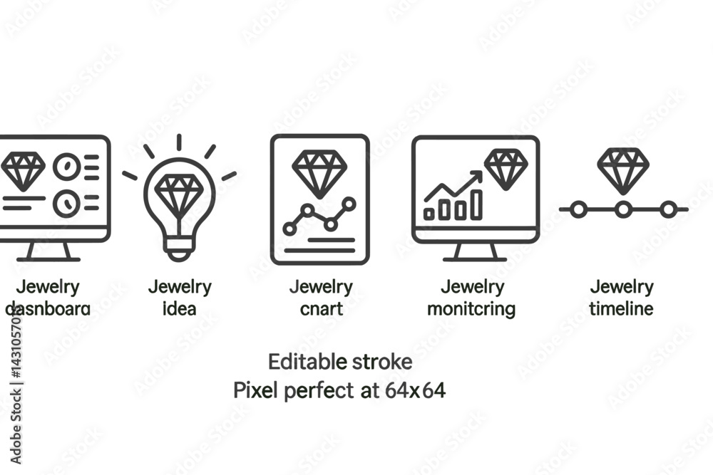 Poster jewelry vector icon set featuring various design concepts for digital applications and data visualiz