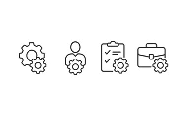Vector icon set featuring gears, person, checklist, and briefcase for business and process management