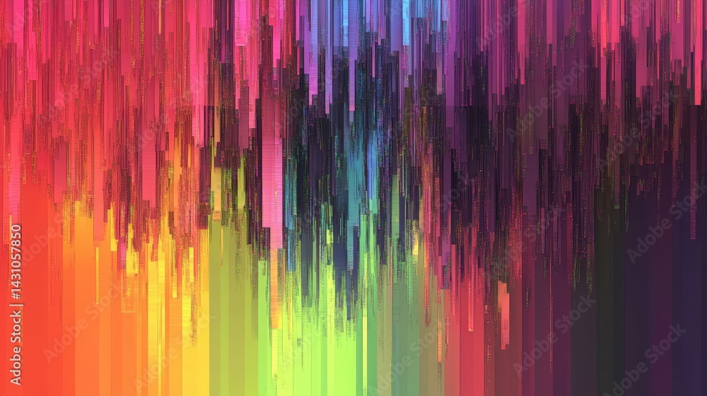 Poster glitch-style abstract background with distorted, pixelated textures and vibrant rgb color shifts
