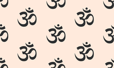 Om seamless pattern. Ancient mantra sign. Aum Indian sacred sound background. Symbol of Buddhism and Hinduism. Flat Vector illustration