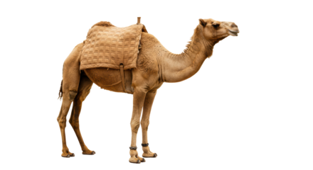 Isolated Camel with Saddle against White Backdrop