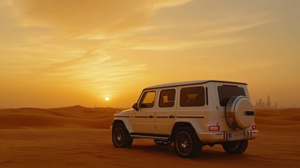 Obraz premium Desert SUV sunset Dubai luxury travel
