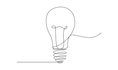 Vector continuous one simple single abstract line drawing of Light bulb creativity concept isolated on a white background