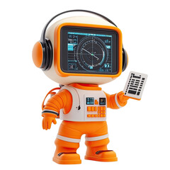 Fototapeta premium Adorable Astronaut Robot with Navigation System and Headset Exploring Space