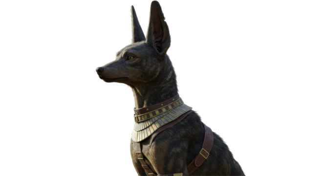 Isolated Anubis Jackal God Statue with Golden Collar