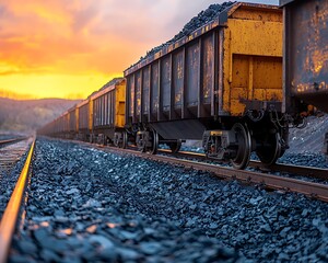 Obraz premium Coal train at sunset