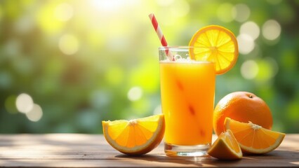 Fresh Orange Juice On Wooden Table