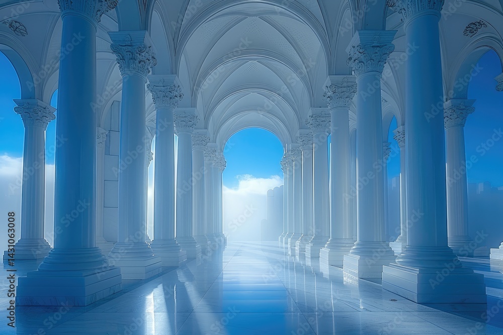 Poster an architectural structure with columns opens to the sky beautifully