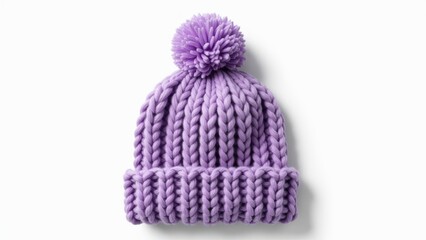 Fototapeta premium Purple Knit Beanie Hat With Pom