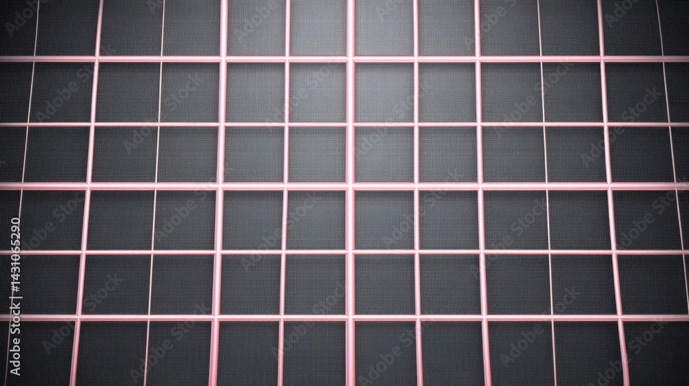 Poster close up view of a grid pattern composed of numerous small, dark colored squares separated by thin, 