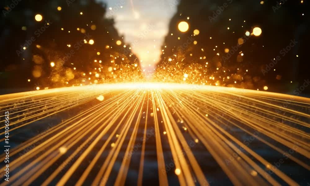 Wall mural elegant golden light streaks flowing with cinematic depth across the frame made with generative ai t