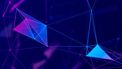 Abstract polygonal space with connecting dots and lines. Dark background. Connection structure. 3d