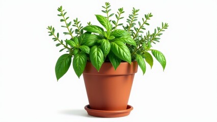 Basil And Thyme Growing In Pot
