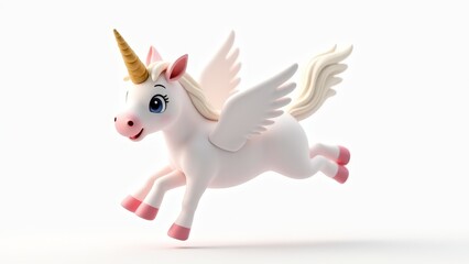 Cute Cartoon Unicorn Pegasus On White