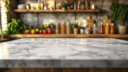 Rustic Kitchen Countertop: Marble Elegance in a Vintage Setting