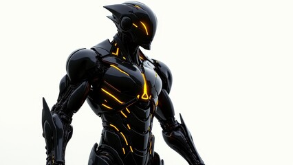 Fototapeta premium Futuristic Dark Robot With Yellow Highlights