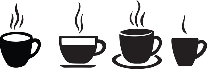 Set of Black Coffee Cup Icons with Steam – Vector Design for Web and App Use