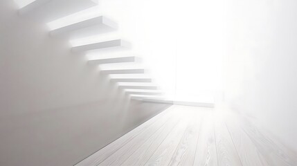 Obraz premium Minimalist staircase design with all white interior architectural concept