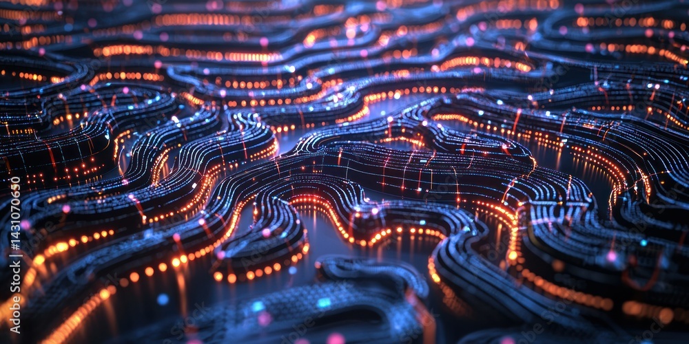 Poster a futuristic concept of artificial intelligence represented by glowing neural networks