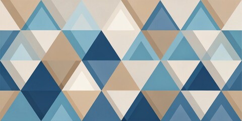 Abstract Geometric Pattern with Interlocking Triangles in Muted Tones of Blue and Beige
