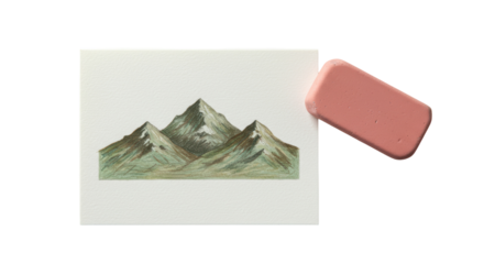 Isolated Drawing of Mountains with Eraser