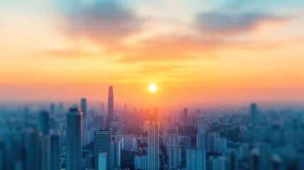 Fototapeta premium Vibrant Cityscape at Sunset with Urban Infrastructure Elements Showcasing a Modern Skyline and Beautiful Sky Over a Metropolitan Area