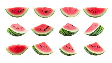 A set of fresh watermelon slices on a transparent background.