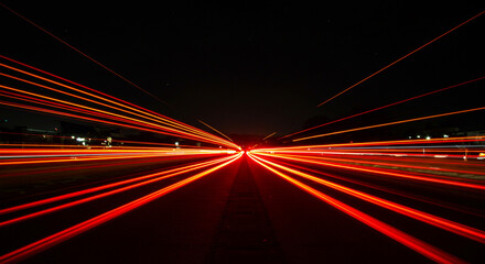 Red streaks of Light Trails on a Highway, Night Scene and Blurred Motion