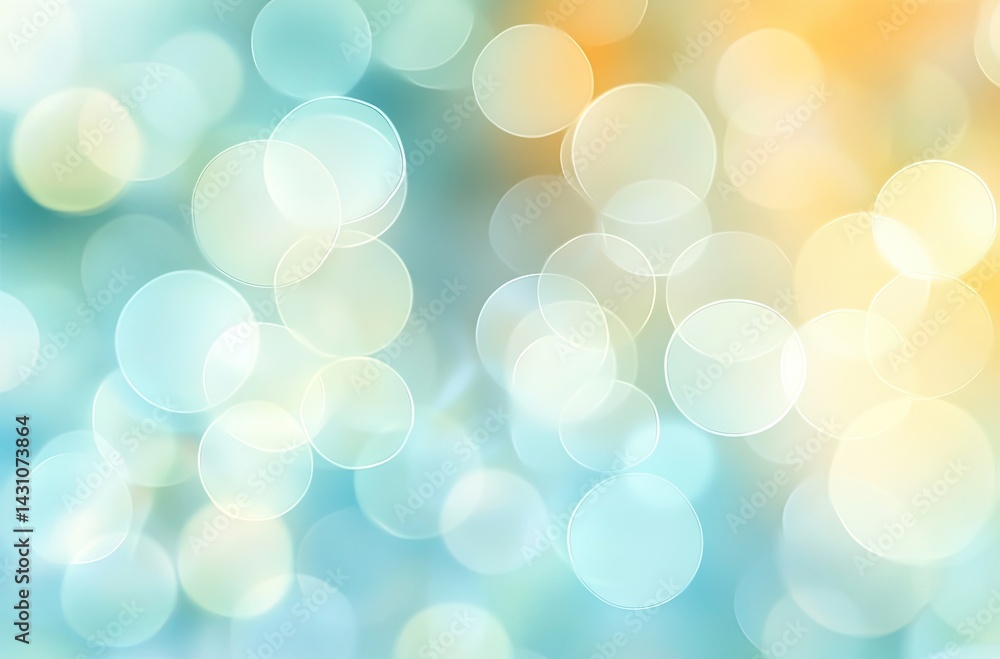 Poster abstract background with bokeh circles of blue, yellow and white soft light
