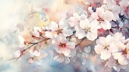 Obraz premium Delicate Watercolor Blossoms: A Serene Springtime Floral Painting