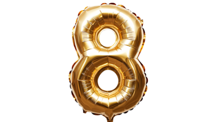 Luxurious Number 8 Foil Golden Balloon on Transparent Background