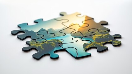Obraz premium Jigsaw Puzzle With Landscape Representation
