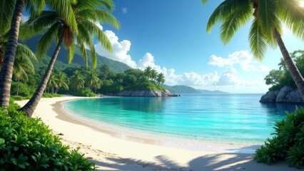 Fototapeta na wymiar Tropical Beach Paradise With Palm Trees