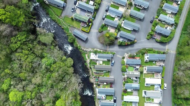 4K drone aerial of Glan Gwna caravan park fly-over, Caernarfon at Daytime, Wirral, UK