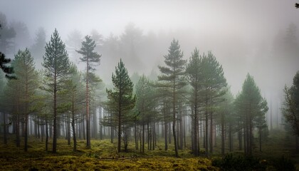 misty pine forest