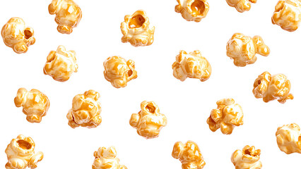 Top view of caramel popcorn isolated on transparent background.