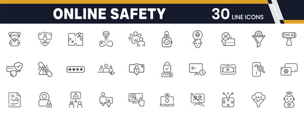 Online Safety for Kids Icons – Child Protection, Screen Monitoring, and Safe Internet Use Line Icon Set