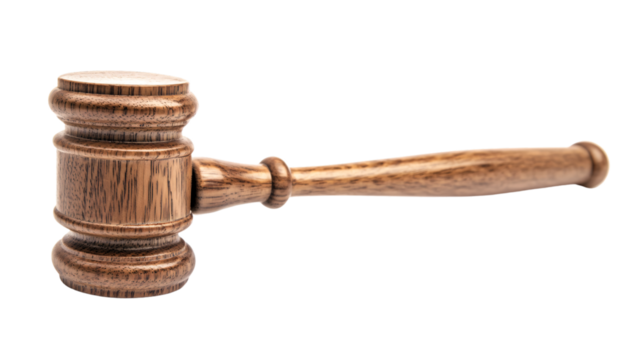 Wooden Gavel Isolated on Transparent Background for Legal and Auction Concepts