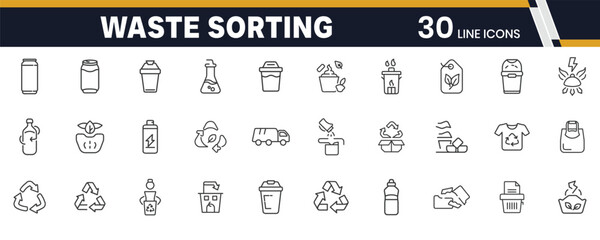 Recycling and Zero Waste Icons – Sustainable Living, Reuse Practices, and Green Lifestyle Line Icons