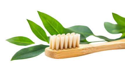 Bamboo Toothbrush Isolated on Transparent Background for Eco-Friendly Dental Care Concept