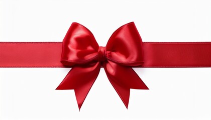 Fototapeta premium a large red ribbon bow in the centre of a long straight piece of ribbon to be used as a birthday or christmas banner border isolated against a transparent background
