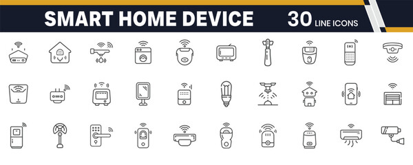 Smart Home Device Icons – IoT Automation, Security, and Connected Living Line Icon Set