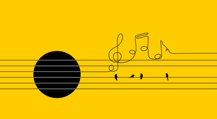 Musical illustartion concept guitar, strings with birds & musical notes suitable for music poster art
