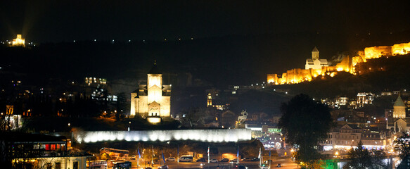 Beautiful landscape of historical night dark Tbilisi © artmim
